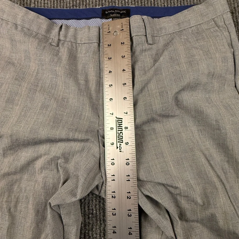 Banana Republic Mens 35x32 Tailored Slim Downtown Plaid Cotton Pants Grey 973528